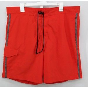 BURNT Swim Shorts Mens Size L Mesh Lined Red Orange Drawstring Pockets